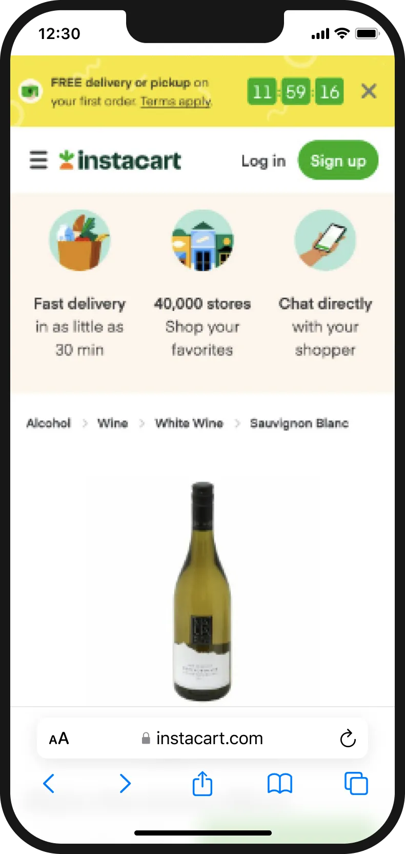 Store page with promotional props filling the top half of the screen
