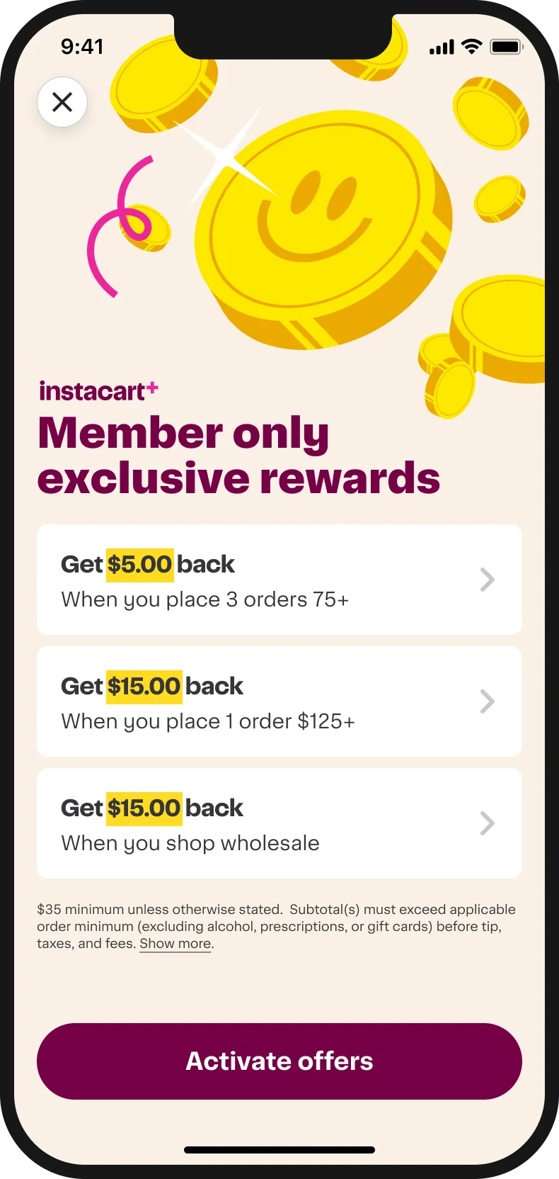 Full-screen member-only rewards offer