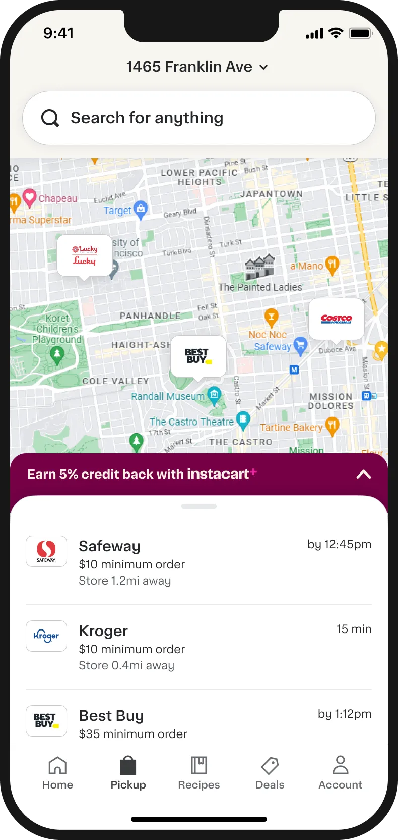 Map view with a slim credit-back banner